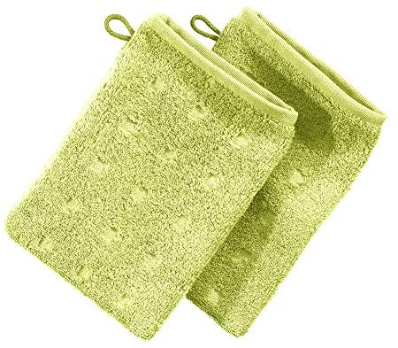 Möve Waschhandschuh 2er-Pack Quadretti Walk-Frottier hellgrün Größe 15x20 cm