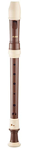 Aulos Flûte à bec soprano en ut Bel Canto 105A (doigté baroque, complète avec housse, baguette d'essuyage et tableau des doigtés, résine synthétique, repose-pouce), marron moyen