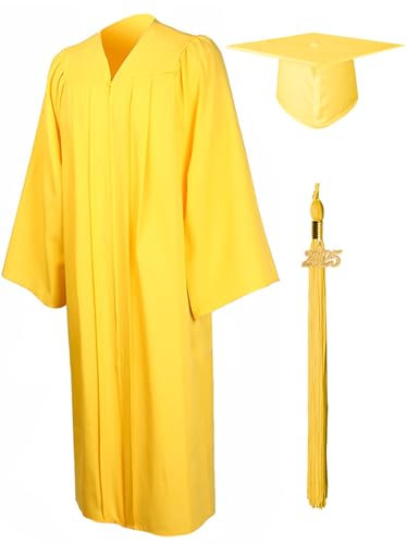 GraduationMall Graduation Gown and Cap for Adults 2025 Year Charm Unisex Matte University Bachelor High School S(5'3-5'5) Gold
