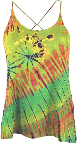 Batik Hippie Top, elastisches Damen Oberteil, farbenfrohes Design, blau | Unikat-Design, 95% Viskose, Slim Fit, handwaschbar, ideal für Sommer
