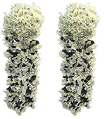 JustYit 2 Stück kunstblumen veilchen hgende Blumen/hgende kunstblumen/hgende kunstpflanzen/kunstpflanze hängend/700 mm/Party Dekoration/Hochzeit Dekoration-Weiß