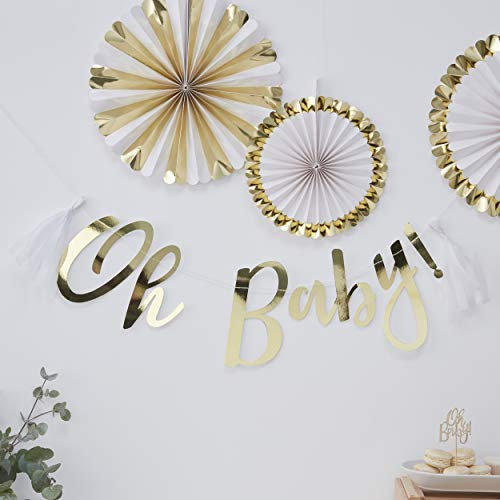 Ginger Ray Gold Foiled Oh Baby Weiße Quasten