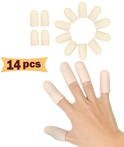 Finger Protectors, Gel Finger Cots 14 Pcs, Thumb Protector for Hand Eczema, Cracking, Arthritis (14Pcs, M Size)