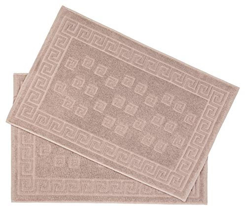 Arle-Living Luxus Medusa Duschvorleger im 2er Pack 50x80 cm - feinste Baumwolle/Jacquard Webung/Hochflor Frottee mit Medusa Flachprägung (Sahara/Beige/hell Braun, 2er Pack Duschvorleger 50x80 cm)
