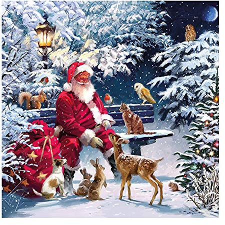 Ambiente 3-lagige Papierservietten, Weihnachtsmann auf einer Bank