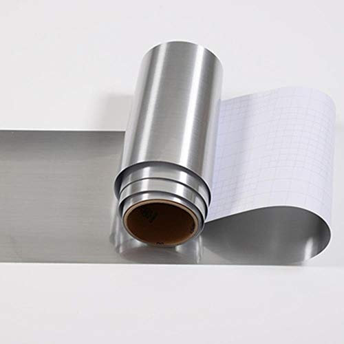 5 Mt / 10 Mt PVC Wasserdichte Taille Linie Holz Marmor Selbstklebende Sockelleiste Tapete Wohnzimmer Decor Vinyl Grenze Wandaufkleber, Metall Silber, 5 Mt x 10 CM