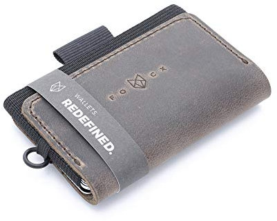 FOCX ® Minimalist - Mini Geldbörse aus Leder für Karten und Scheine, Kleiner Geldbeutel, Slim Wallet mit Zuglasche, Kartenhalter, Kartenetui für Herren und Damen | Made in Germany (Braun)