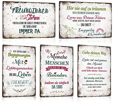 ZDFDC 5er Set Vintage Blechschild Spruch - Retro Wand-Deko Schilder mit Sprüchen - Geschenk-Idee für Beste Freundin Familie Freundschaft - Wand Dekoration Metallschild Türschild 20x30cm