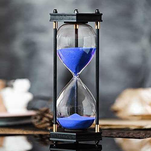 AKAKA MUNING Sanduhr, 60 Minuten, Blauer Sand, Dekorativer sechseckiger Rahmen, Hochwertiger Holzrahmen, Ideal zum Lernen, Meetings, Kochen, Trainieren und Spielen