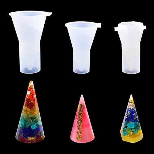 DIYBravo 3 Stück Pyramide Kegel Epoxidharz Silikonform für Harz Handwerk Ringhalter Würfel Transparente Formen Sechseckige 3D Silikon Harz Schmuck Ornament Dekoration (Transparent)