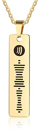 jewelora Scannable Custom Spotify Code Musik Halskette Personalisierte Song Edelstahl Anhänger Geschenk Schmuck für Männer Frauen Papa Mama BBF zum Geburtstag (Gold)