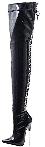 BeAUZQ Stivali Alti alla Coscia Sexy sopra Il Ginocchio da Donna 18 cm Tacchi Alti Sottili in Metallo Punta a Punta Stivali Alti alla Coscia con Lacci Stripper Club Pole Scarpe da Ballo,Nero,39