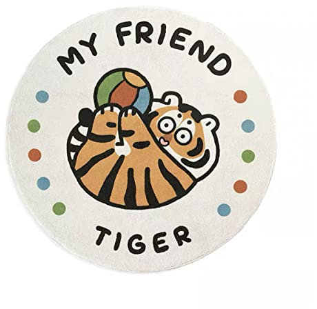 SWECOMZE Kinderteppich Tiger Baby Krabbelmatte Runde Kinderzimmereppich für Schlafzimmer Teppich Weich Flauschig (B,80cm)