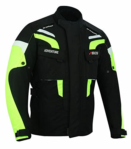BOSmoto Schwarz-graue Motorradjacke mit neon-gelben Elementen, Protektoren, Belüftungssystem, Klimamembrane und herausnehmbarem Thermofutter (M, Neon-Gelb)