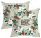 Batmerry Christmas Wreath Throw Pillow Covers,Poinsettia Holly Pine Happy New Year Decorative Pillow Covers Digital Printing Blended Fabric for Couch Sofa Bed Invisible Zipper 18X18 in