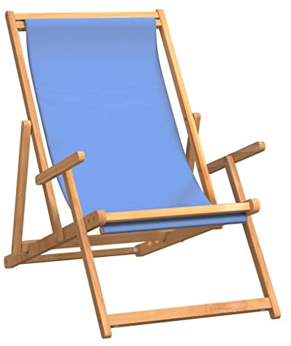 vidaXL Strandstuhl Liegestuhl Gartenstuhl Gartenliege Campingstuhl Terrassenstuhl Strandliege Sessel Gartensessel Klappbar Massivholz Teak Blau