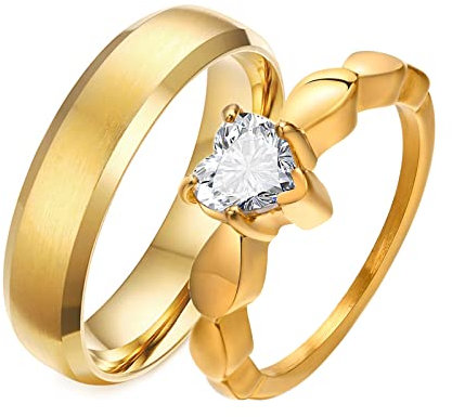 AMDXD Ehering Damen 6MM, Ring Schmuck Edelstahl Herz Gebürstet mit Zirkonia für Männer Frauen, Gold, Damen Gr.54 (17.2) & Herren Gr.70 (22.3)