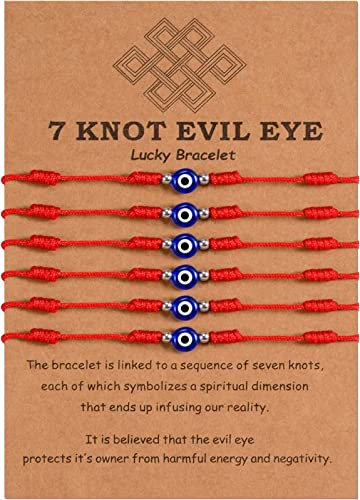 MANVEN 6 Stück Böser Blick Armband Rot Evil Eye Kabbalah Rotes Armbänder Nazar Amulett Verstellbare Glück Freundschaft Geschenk für Damen Männer Familie Freund Eltern Weihnachten Geburtstag