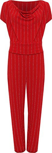 Damen-Overall in Übergröße, ärmellos, Lurex-Streifen-Druck, Gürteltasche, Wasserfallkragen, Partykleidung, Overall 42-56, rot, 44