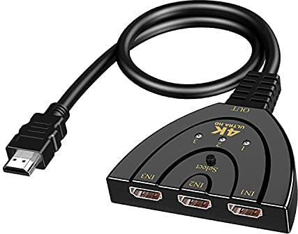 HDMI Switch 4K, SZJUNXIAO 3 Entradas 1 Salida Switch HDMI Splitter Conmutador HDMI HD 3D Hub HDMI Conmutador Selectores de Audio Vídeo para HDTV/Xbox/PS3/PS4 /Apple TV/Fire Stick/BLU-Ray DVD-Player