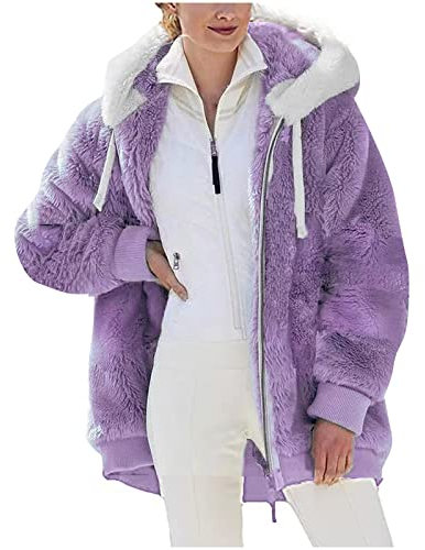Susenstone Veste Polaire Femme Fille Chaude Sweats Manteau à Capuche Zippé Laine épais Blousons Fourrure Hooded Coat Manche Longue Cardigan Casual Bloc de Couleur Mode Hiver Outerwear, 12violet, 3XL
