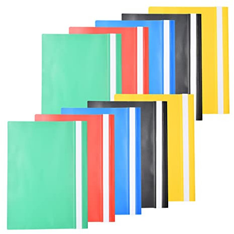 Pack of 10 A4 Project Folder Plastic Wallets Presentation Project Folders A4 Report, Document Organiser Holder Case Plastic, Document Files Transparent Cover with 2 Hole Binding Blip 5 Colors