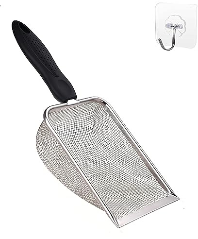 Firsal Cat Litter Scoop Stainless Steel Mesh Scooper Long Handle Deep Shovel Non-Stick Coated Metal Litter Scoop for Litter Box Kitten Pooper Lifter (Hole:3.8mm/Regular Cat Litter Scoop)