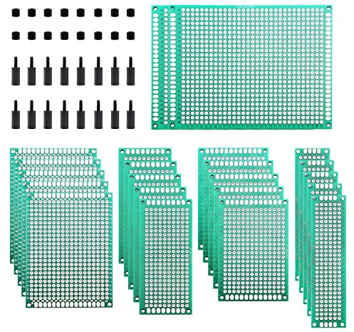 VooGenzek 38 Stück PCB Board Kits, 22 Stück Doppelseitige Leiterplatten Prototypkarten + 16 Stück Nylonsäule
