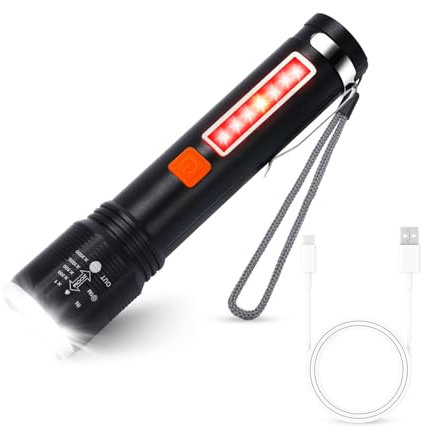 Jsoerpay LED Torch 3000 Lumens Rechargeable, Powerful Torches Battery Powered Super Bright Adjustable Focus, 4 Modes, Waterproof Pocket Flashlight for Camping Hiking Emergency