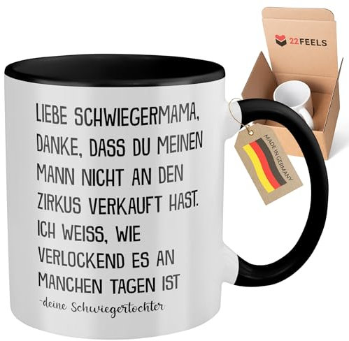 22Feels Schwiegermutter Geschenk von Braut Schwiegertochter, Schwiegermama Tasse zur Hochzeit Muttertag Geburtstag, Kaffeetasse für Frauen (Zweifarbig Weiss-Schwarz)