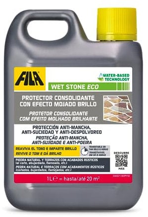 FILA Surface Care Solutions, WET STONE ECO, Protector de Piedras Naturales a Efecto Mojado, Hidrofugante Piedra, Repelente de Manchas y Suciedad,Suelos Interiores y Exteriores, Base Acuosa, 1L
