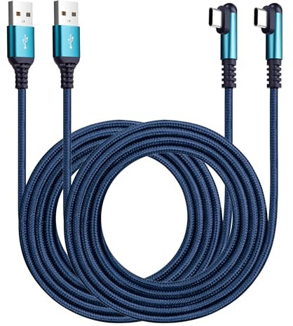 ROFICORD USB Type C Charger Cable 3A, [2-Pack 5ft+10ft] Right Angle 90 Degree Fast Charging Braided Cord Compatible with Galaxy S10 S9 and Other Type C Device (5FT+10FT, Blue)