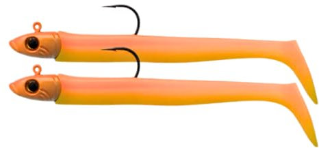 Lazy Lures – Bomb Squad Lures 12cm 20g, 2 Per Pack Durable Soft Plastic Paddle Tailed Lures With A Lead Jig Head, Realistic Eyes And Sharp Hook. Perfect For Sea And Fresh Water Fishing (Orange)