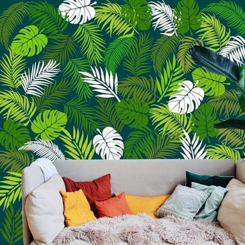 Palm and Fern Leaf Stencils for Painting on Walls, Furniture, Canvas, Wood - Home Wall Decor DIY Art Crafts (Tropical Jungle Set - 5 Pieces, A4 Size)