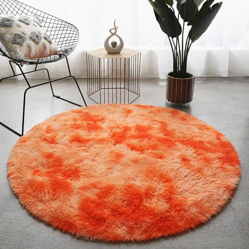 Hiseng 160cm Teppich Rund Flauschiger Waschbar, Hochflor Plüsch Weicher Teppich Wohnzimmer Teppich Modern für Wohnzimmer Kinderzimmer Schlafzimmer Flur Läufer Teppich Innen (160cm,Orange)