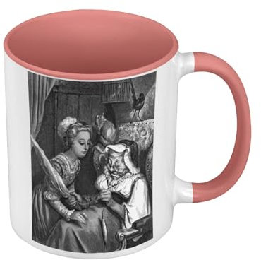 Mug de Couleur Qualité Premium Rose - La Belle Au bois Dormant Gustave Dore Conte Gravure - Tasse avec anse et intérieur de couleur