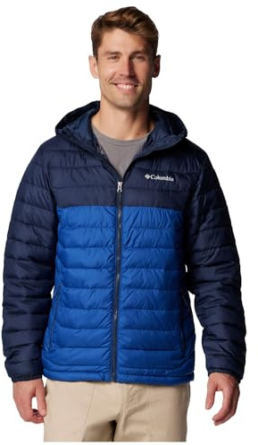 Columbia Men's Powder Lite 2 Hooded Jacket, Hooded Puffer Jacket, Mountain Blue/Collegiate Navy, XL