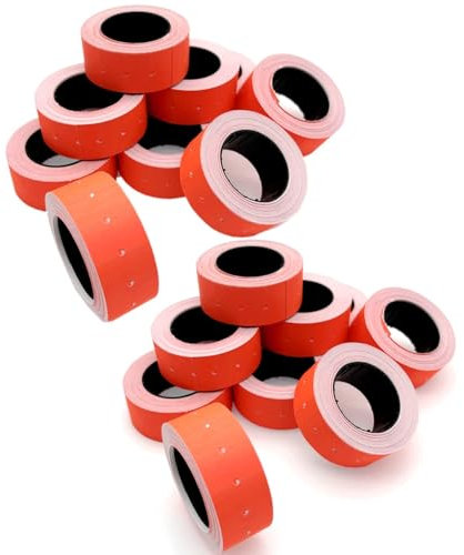 JZK 20 Rollen insgesamt 10.000 Stück rot/neonorange Preisauszeichneretiketten, 21 mm x 12 mm Preisauszeichneraufkleber, Papier-Preispistolen-Etiketten, 500 Stück pro Rolle