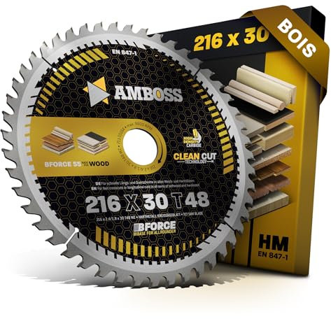 HM Kreissägeblatt 216x30 Z48 Wechselzahn für Holz - Feinschnitt. AMBOSS WERKZEUGE® Sägeblatt 216mm komp. zu Hitachi C 8 FSHE Metabo TS 216 DeWalt DCS777T2. DWS773. DWS774 PRIMASTER KZS2000. Bosch