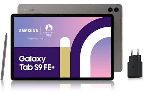Samsung Galaxy Tab S9 FE+ Tablette, 12.4 Wifi 128Go, S Pen inclus, Batterie longue durée, Certification IP 68, Gris Anthracite, Chargeur secteur rapide 25W inclus [Exclusivité Amazon], Version FR