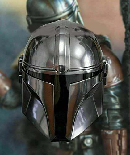 AYLIN OVERSEAS Mandalorian Helm, 18 Gauge, Stahl, mittelalterlicher Helm, Boba Fatt Mandalorianer-Helm, silberfarben, Größe M, Grau
