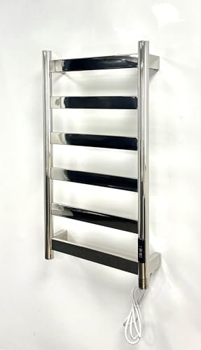 Manissa FALA Electric Stainless Steel Flat Tube Towel Rail 700mm High With Timer Mirror Polished Finish Energy Efficient (400mm x 700mm Stainless Steel)