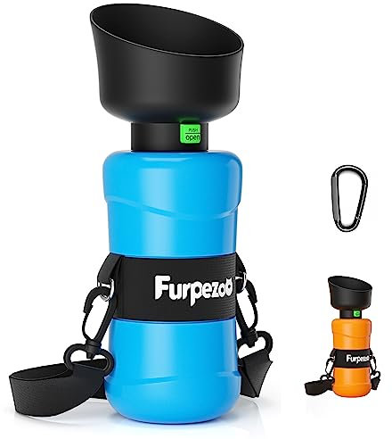 Furpezoo Trinkflasche Hunde 800ml, Wasserflaschen für Hund und Katzen, Leichte Haustiere Hundetrinkflasche mit Faltbarer Silikon Wasserschale, für Spaziergänge im Freien, Wandern, Reisen, Blau