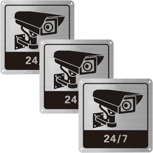Cartel Zona Videovigilada, Señal Zona Videovigilada, Placa Zona Videovigilada, Señal Alarma Disuasorio, con Respaldo Autoadhesivo y 4 Orificios de Montaje Preperforados, 3 Piezas