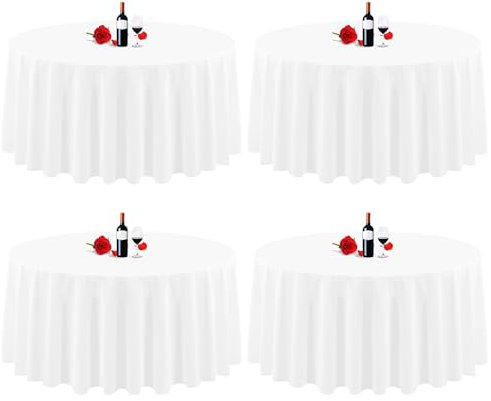4er-Pack runde Tischdecken, 305 cm, weiße runde Tischdecke, knitterfrei, waschbar, weiße Tischdecken, Polyester-Gewebe-Tischdecke für Hochzeit, Party, Restaurant, Buffettisch