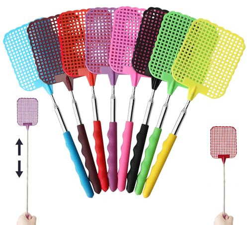 Matamoscas expandible, matamoscas Multicolor, Mango telescópico Duradero y Resistente, para repeler Moscas e Insectos