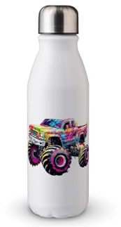 MAXIKIWI Botella de agua de una sola pared con tapa de rosca, aluminio ligero no aislado, sin BPA, a prueba de fugas, Monster Truck - 500 ml