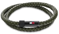 Tommy Hilfiger Jewelry Bracelet pour Homme avec Cuir Tressé Vert à Double Tour - 2790611S