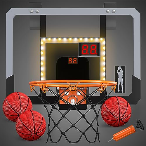 HYES Mini Panier de Basket pour Enfants Intérieur, Panier Basketball pour Porte Mural avec 3 Ballons, Filet, Scoreboard, Backboard et Pompe à Air, Mini Hoop pour Adultes Cadeaux Garçons Filles, Noir