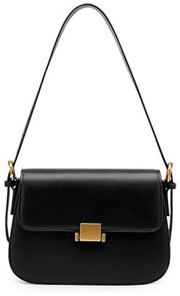 eLymwoo Damen Echtleder Unterarmtasche Handtaschen Mode Tofu Tasche Crossbody Umhängetasche, Schwarz